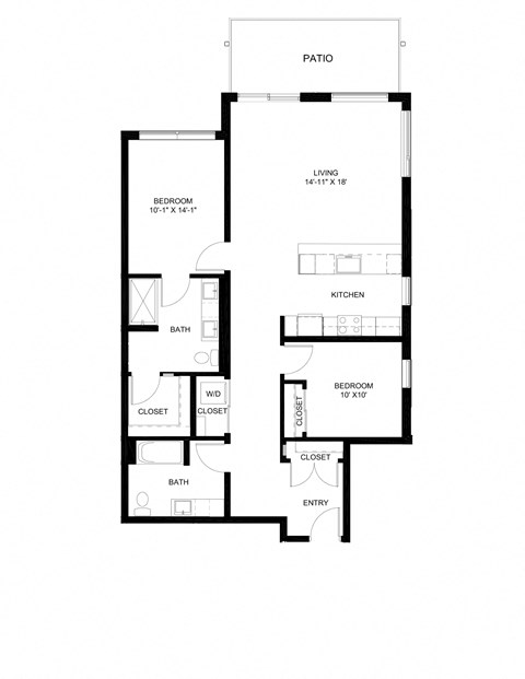 Floor plan for 2 beds, 2 baths, 1224 sqft